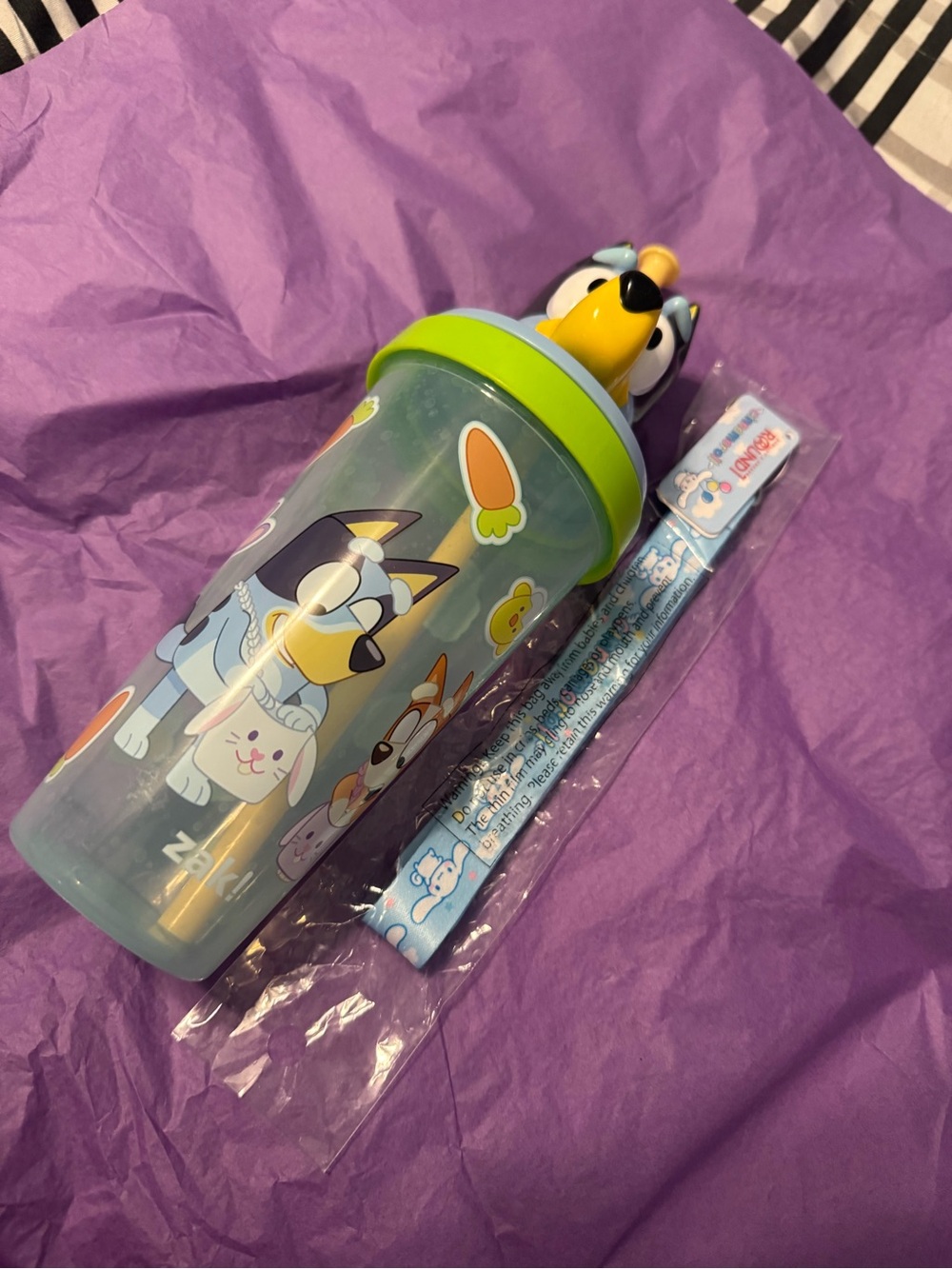 🐶 Bluey Bundle! Zack Straw Cup + NEW Sanrio Cinnamoroll Lanyard- NEVER USED